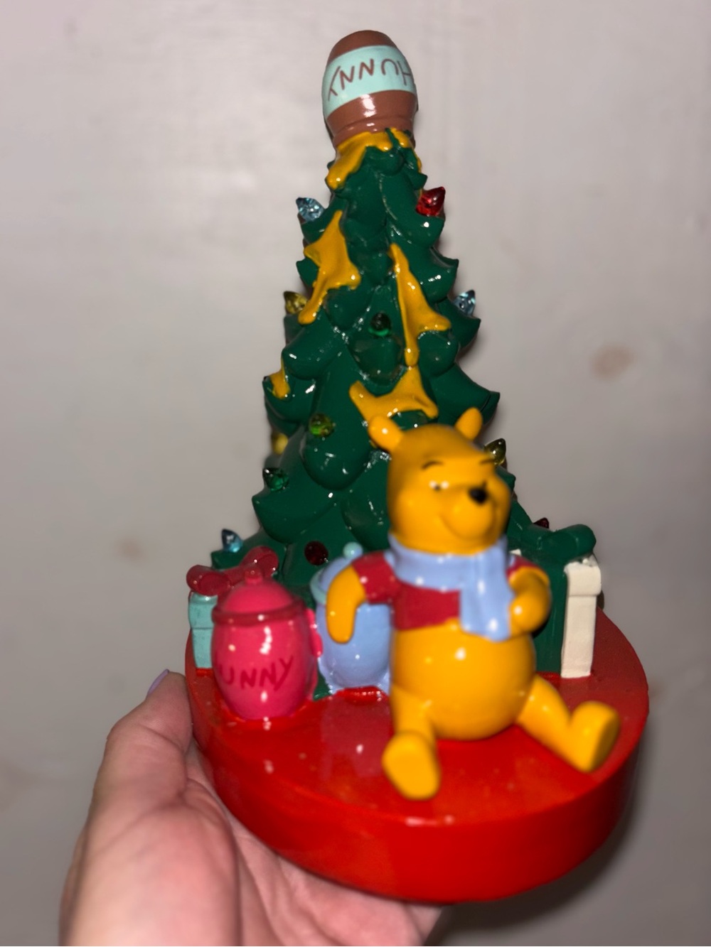 Viral light up Winnie the Pooh Christmas Tree Figurine - Yellow, Green, Red